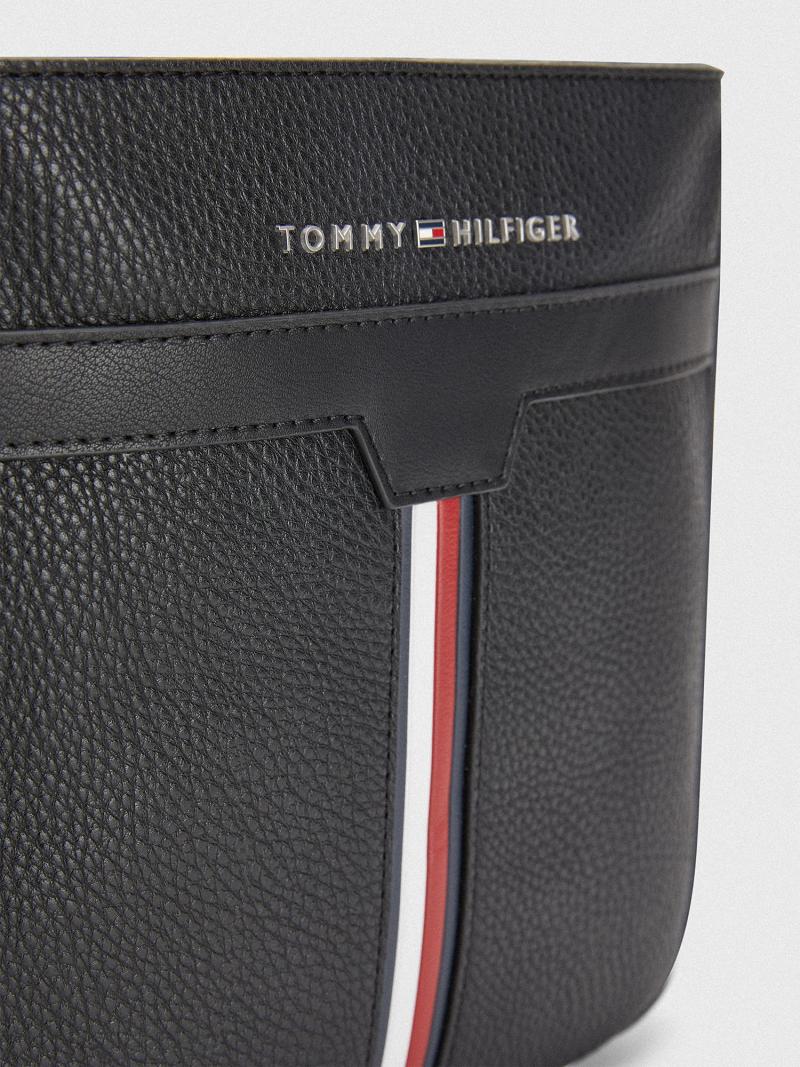 Férfi Tommy Hilfiger Stripe Mini Crossbody Táska Fekete | HU 1489UZG